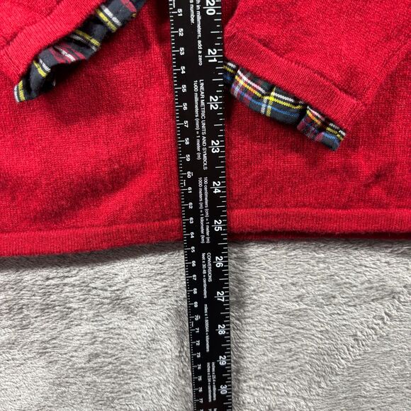 Two Bees Cashmere Women Sweater Tartan Plaid Trim Crewneck Preppy Red XL I138 - Picture 7 of 9
